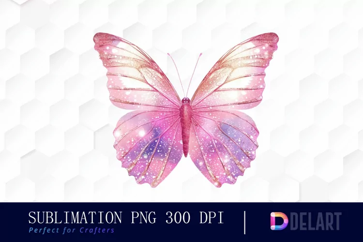 Glitter Pink Butterfly Watercolor Clipart