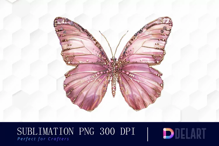 Glitter Pink Butterfly Illustration Clipart