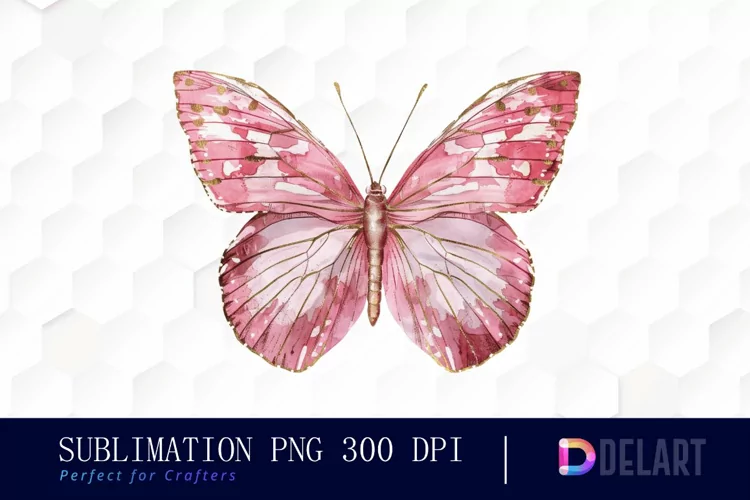 Glitter Pink Butterfly Watercolor Clipart