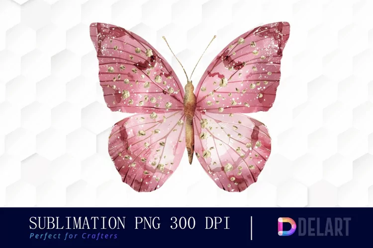 Glitter Pink Butterfly Sublimation PNG Clipart
