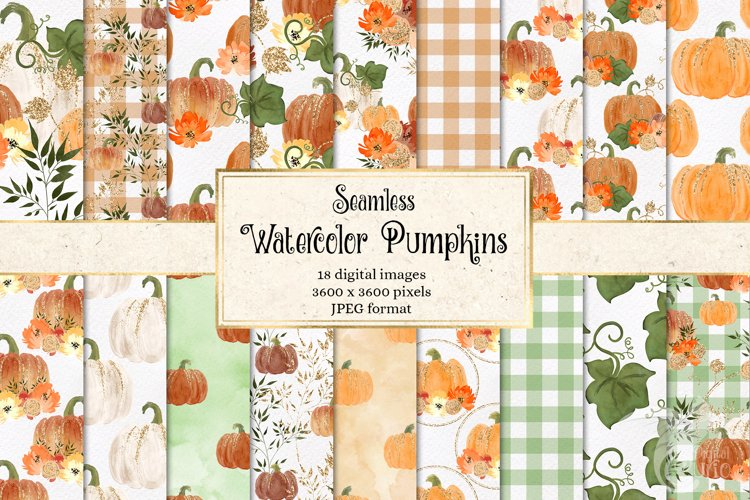 Watercolor Glitter Pumpkins Digital Paper