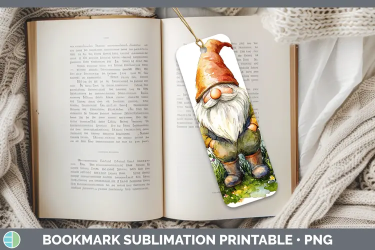 Watercolor Gnome Bookmark Sublimation Printable Designs