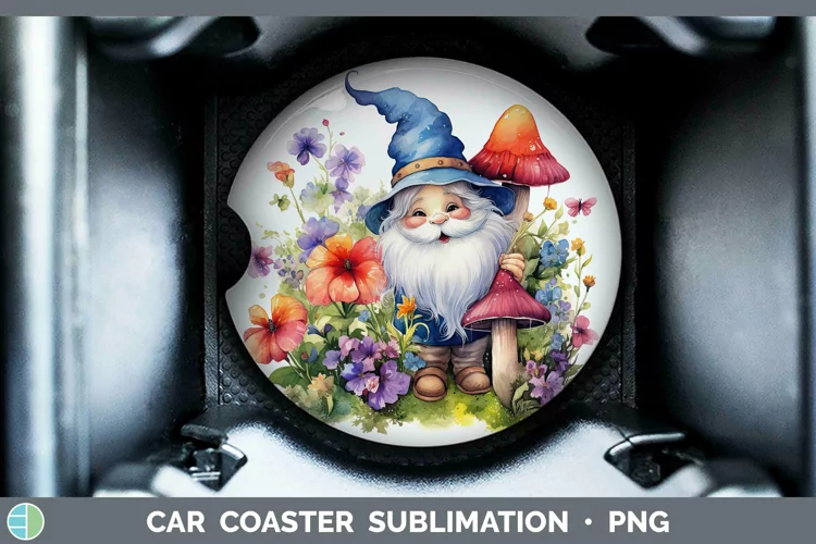 Watercolor Gnome Car Coaster Sublimation Coaster Designs
