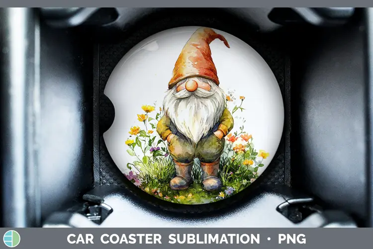Watercolor Gnome Car Coaster Sublimation Designs