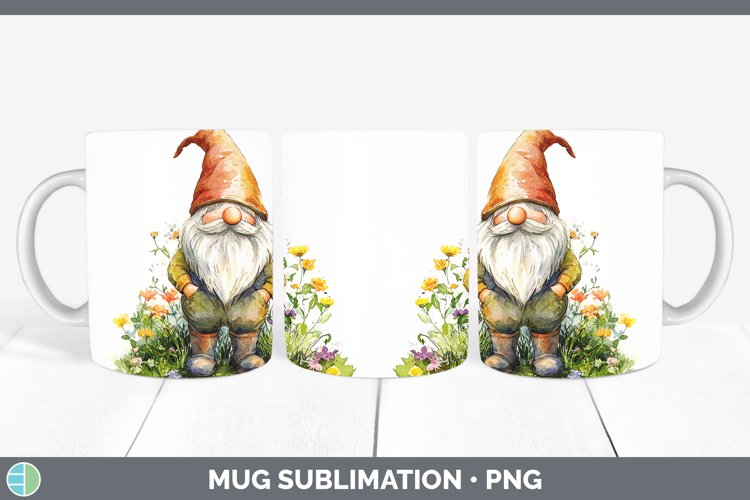 Watercolor Gnome Mug Wrap Sublimation Coffee Cup Designs