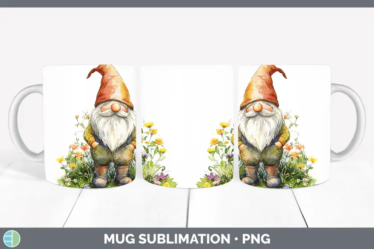 Watercolor Gnome Mug Wrap Sublimation Coffee Cup Designs