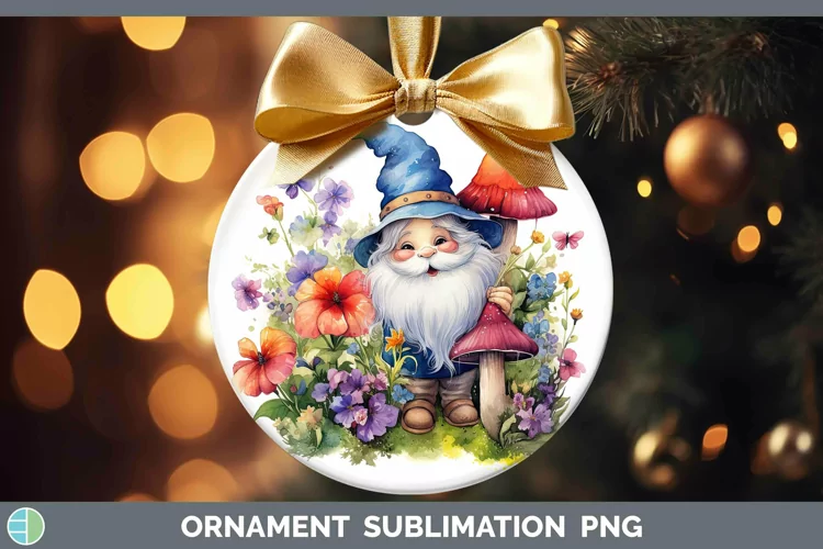 Watercolor Gnome Ornament Sublimation Bauble Designs