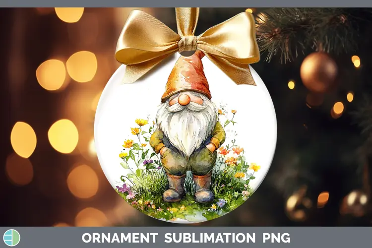 Watercolor Gnome Ornament Sublimation Bauble Designs