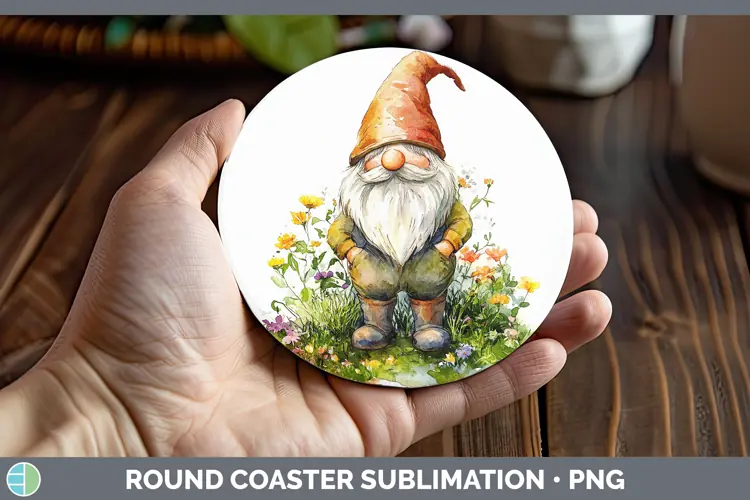 Watercolor Gnome Round Coaster Sublimation Coaster Designs