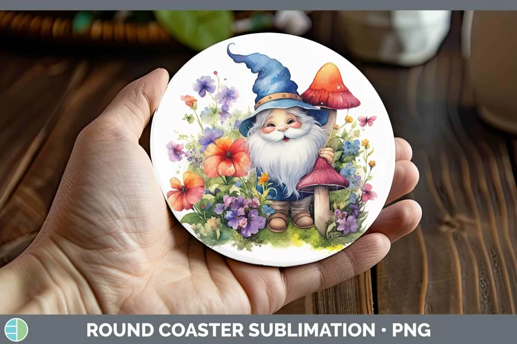 Watercolor Gnome Round Coaster Sublimation Coaster Designs