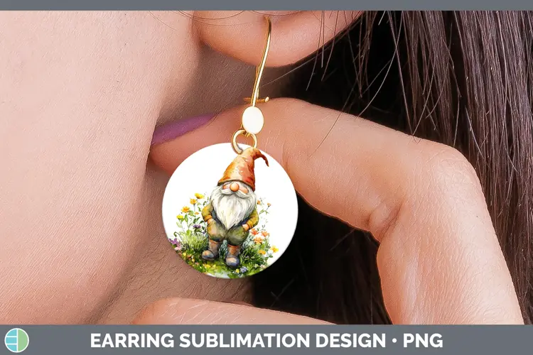 Watercolor Gnome Round Earrings Sublimation Earrings Designs