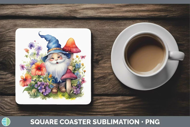Watercolor Gnome Square Coaster Sublimation Coaster Designs