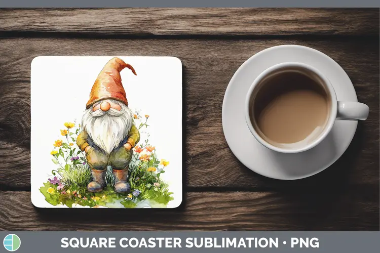 Watercolor Gnome Square Coaster Sublimation Coaster Designs