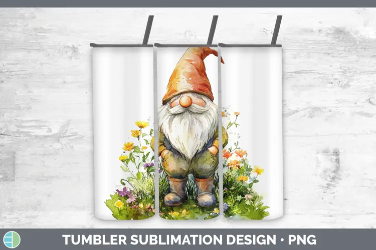 Watercolor Gnome Tumbler Sublimation 20 oz Skinny Tumbler De