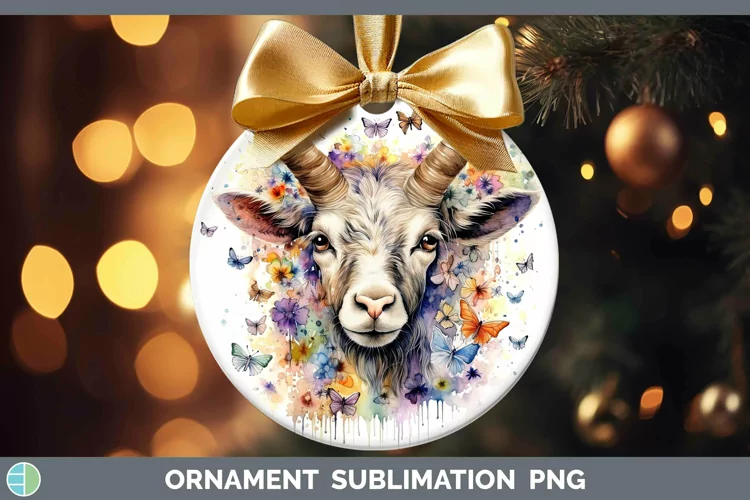 Watercolor Goat Ornament Sublimation Bauble Designs