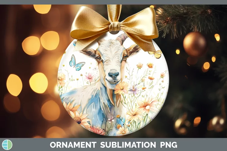 Watercolor Goat Ornament Sublimation Bauble Designs