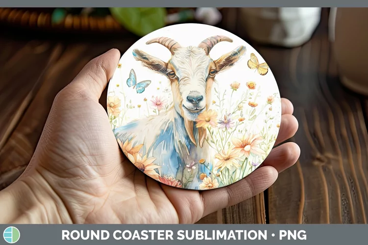 Watercolor Goat Round Coaster Sublimation Coaster Designs