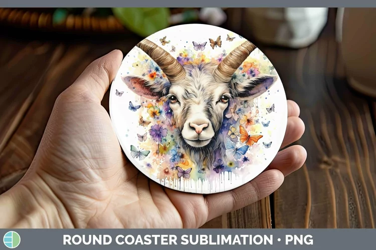 Watercolor Goat Round Coaster Sublimation Coaster Designs