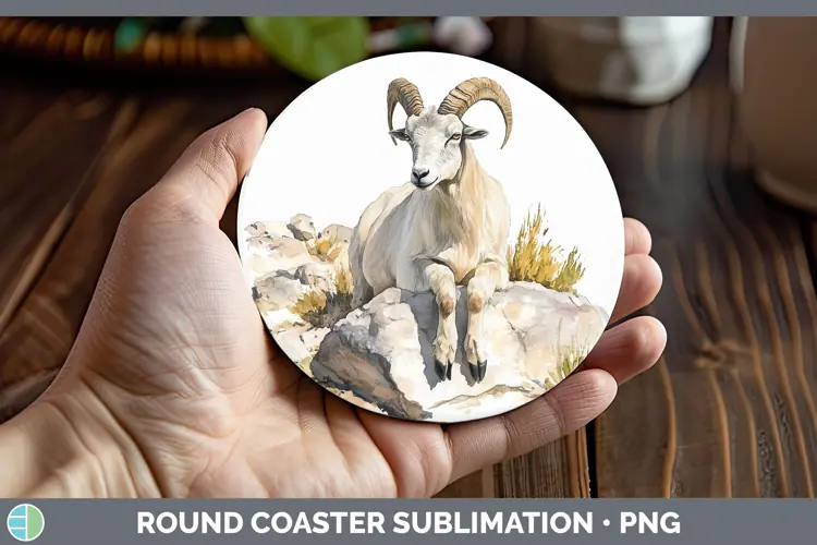 Watercolor Goat Round Coaster Sublimation Coaster Designs
