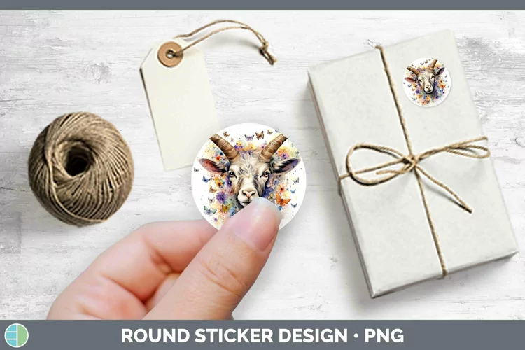 Watercolor Goat Stickers | Round Labels Designs