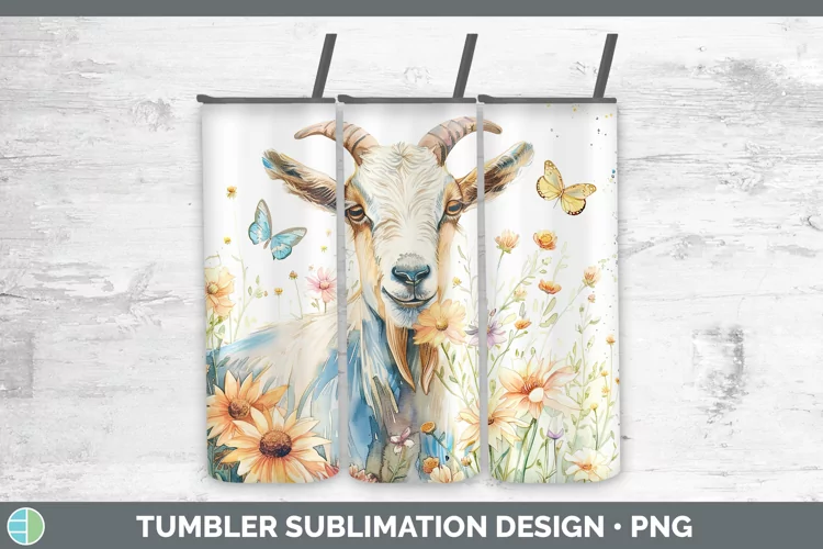 Watercolor Goat Tumbler Sublimation 20 oz Skinny Tumbler Des