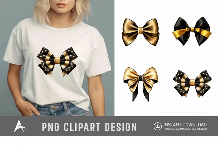 Watercolor Gold Bow Clipart