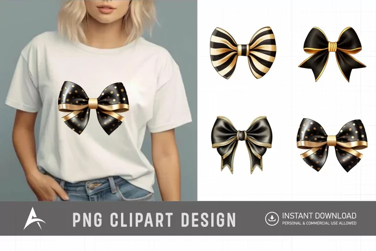 Watercolor Gold Bow Clipart
