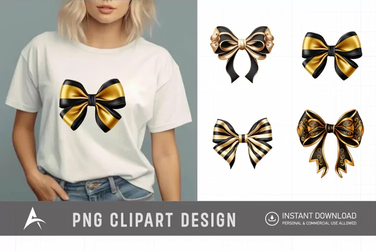 Watercolor Gold Bow Clipart
