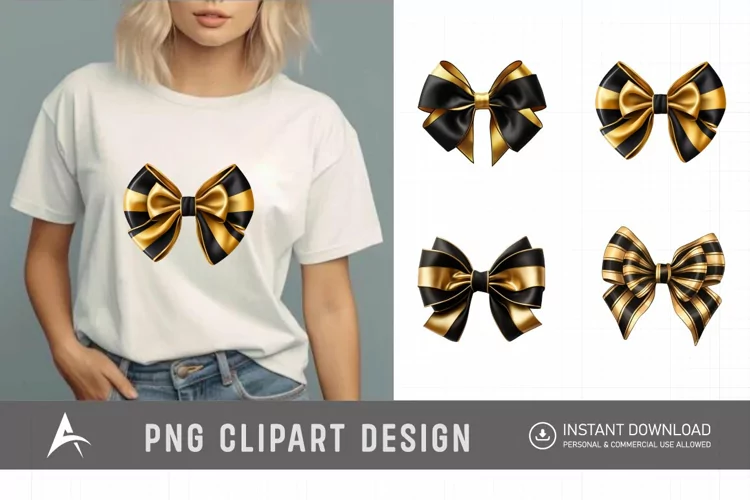 Watercolor Gold Bow Clipart