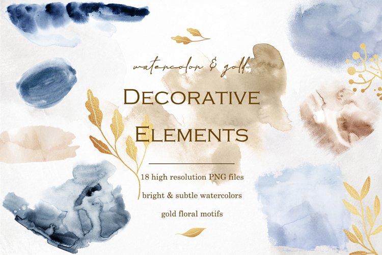 Gold Foil   Watercolor Decorative Elements - PNG Overlays