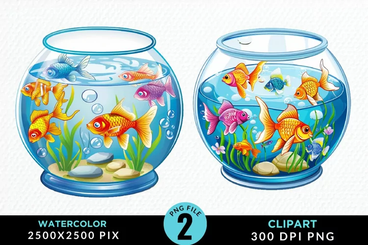 Watercolor Gold Fish Bowl Fun Clipart
