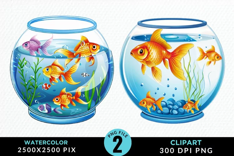 Watercolor Gold Fish Bowl Fun Clipart
