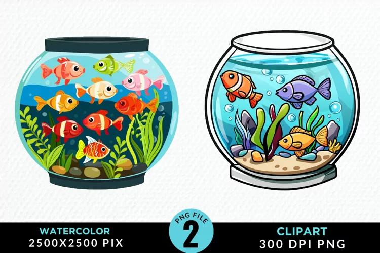 Watercolor Gold Fish Bowl Fun Clipart