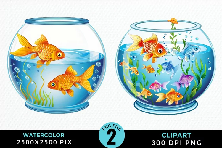 Watercolor Gold Fish Bowl Fun Clipart