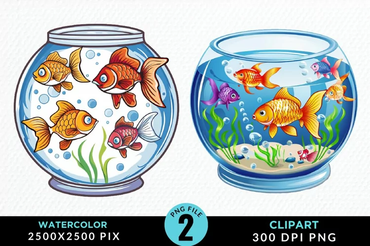 Watercolor Gold Fish Bowl Fun Clipart