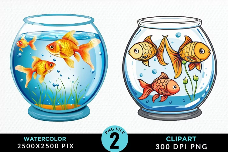 Watercolor Gold Fish Bowl Fun Clipart