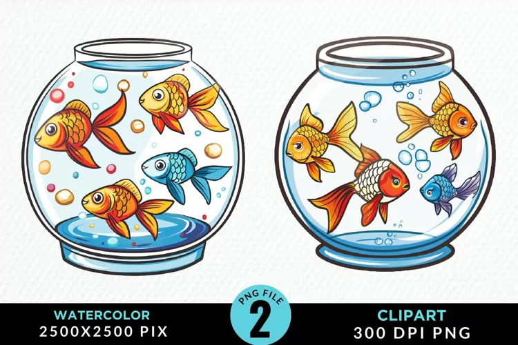 Watercolor Gold Fish Bowl Fun Clipart