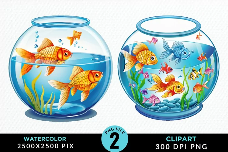 Watercolor Gold Fish Bowl Fun Clipart
