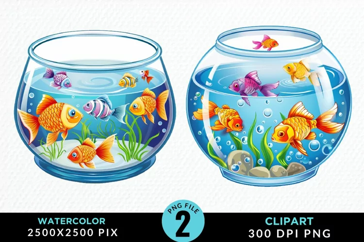 Watercolor Gold Fish Bowl Fun Clipart