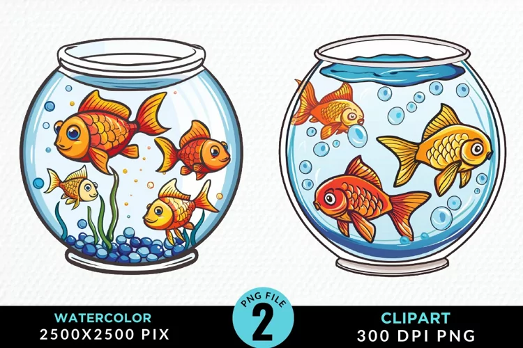 Watercolor Gold Fish Bowl Fun Clipart
