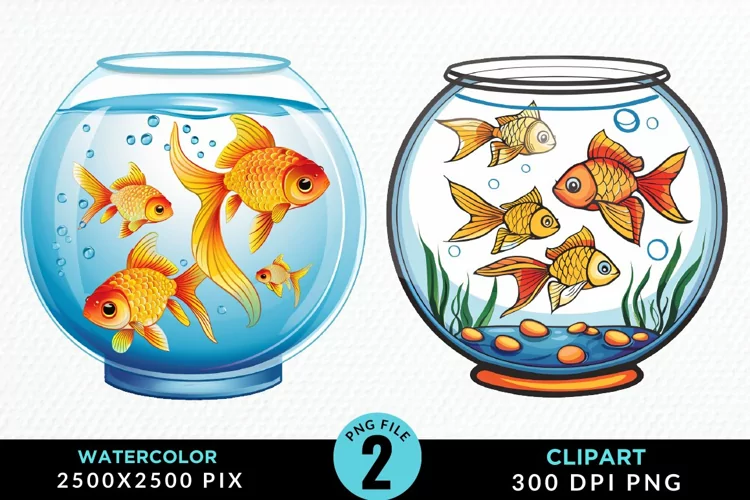 Watercolor Gold Fish Bowl Fun Clipart