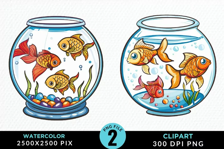Watercolor Gold Fish Bowl Fun Clipart
