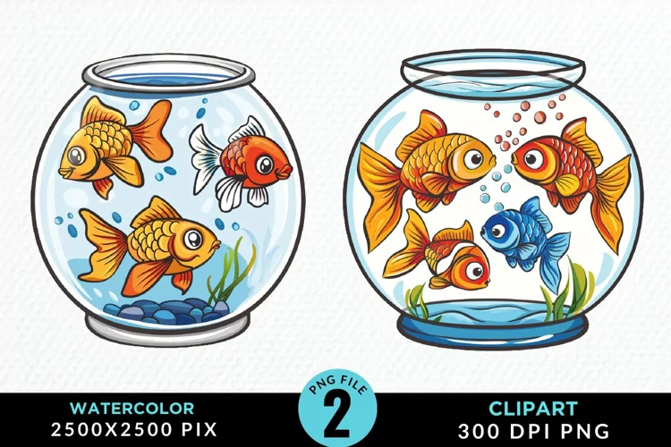 Watercolor Gold Fish Bowl Fun Clipart