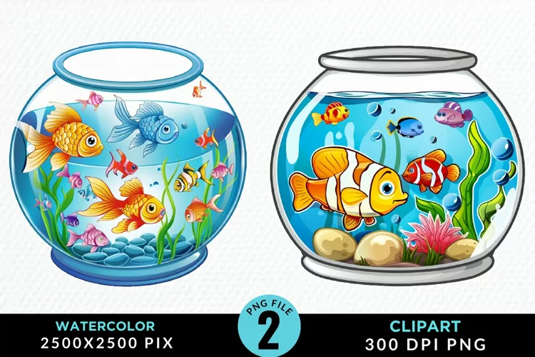Watercolor Gold Fish Bowl Fun Clipart