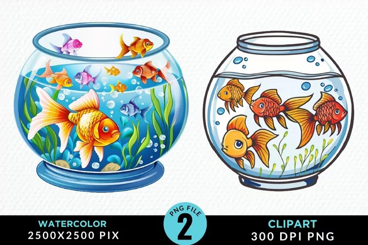 Watercolor Gold Fish Bowl Fun Clipart