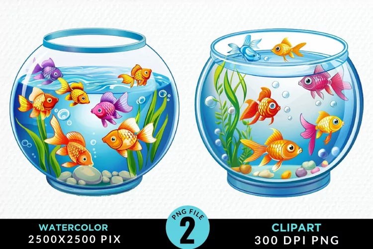 Watercolor Gold Fish Bowl Fun Clipart