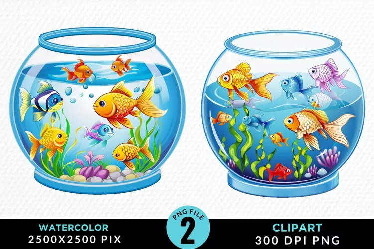 Watercolor Gold Fish Bowl Fun Clipart