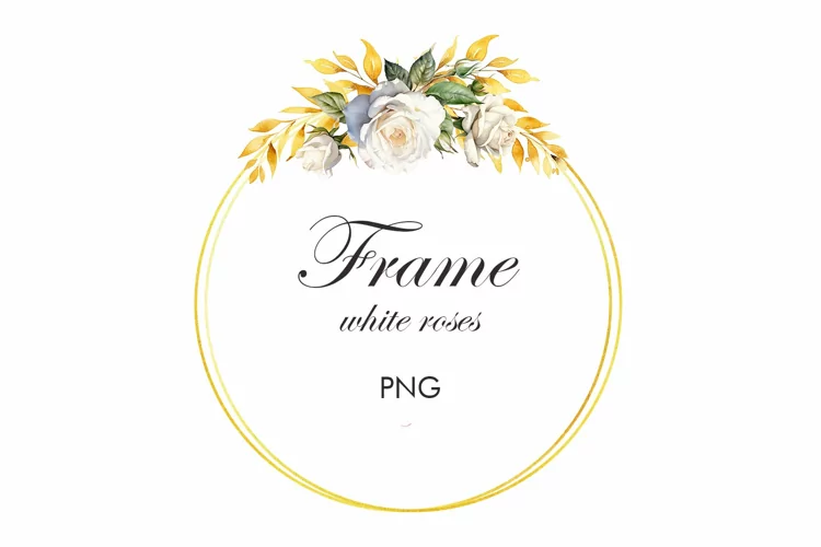 Gold frame. White rose frame
