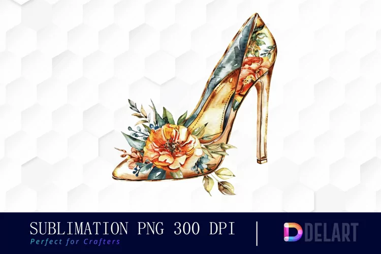 Gold High Heel With Flower Art Clipart