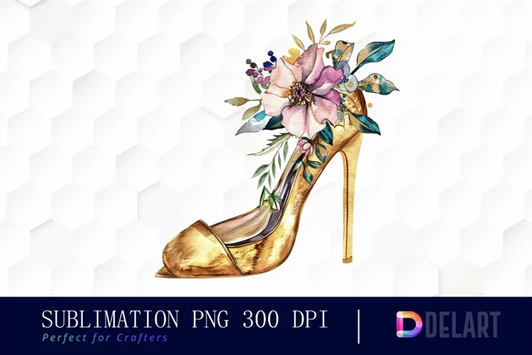 Gold High Heel With Flower Illustration PNG Clipart